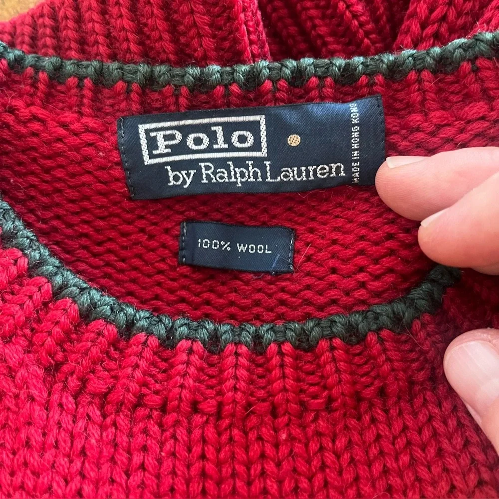 Polo Ralph Lauren Vintage Red 100% Wool Varsity P crewneck sweater, chunky knit - Picture 4 of 11